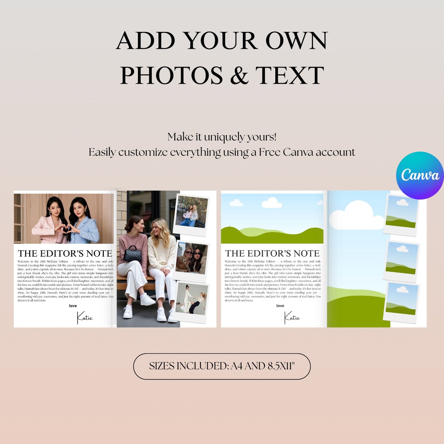 Birthday Magazine Template – Editable Canva Vogue Style (Digital Download)