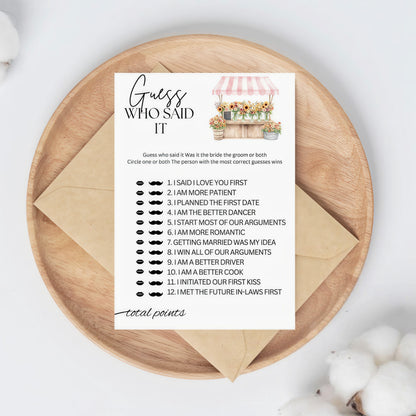 Guess Who Said It Bridal Shower Game (Instant Download)