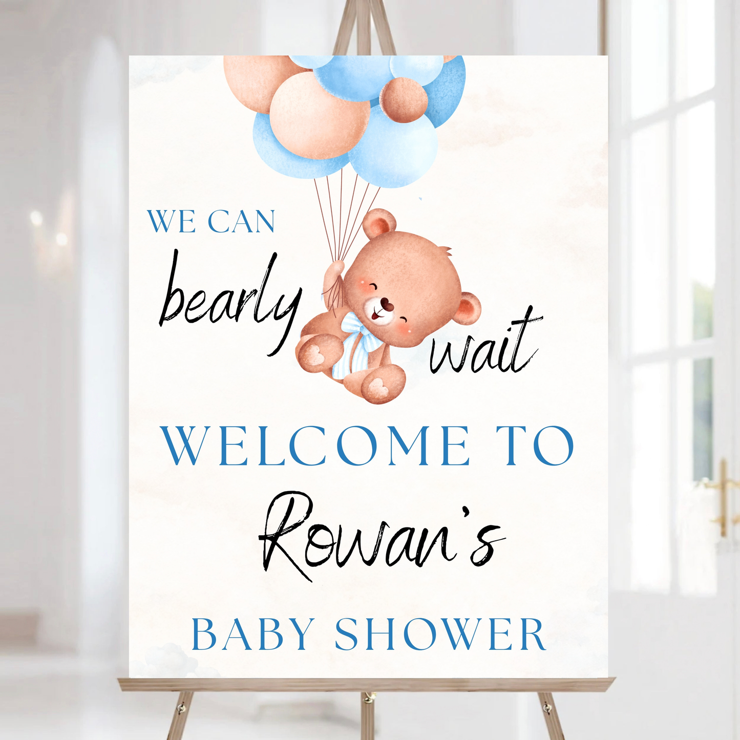 Teddy Bear Baby Shower Bundle Template,Blue Decor Set,Editable Boy Invitation,Instant Download