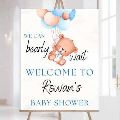 Teddy Bear Baby Shower Bundle Template,Blue Decor Set,Editable Boy Invitation,Instant Download
