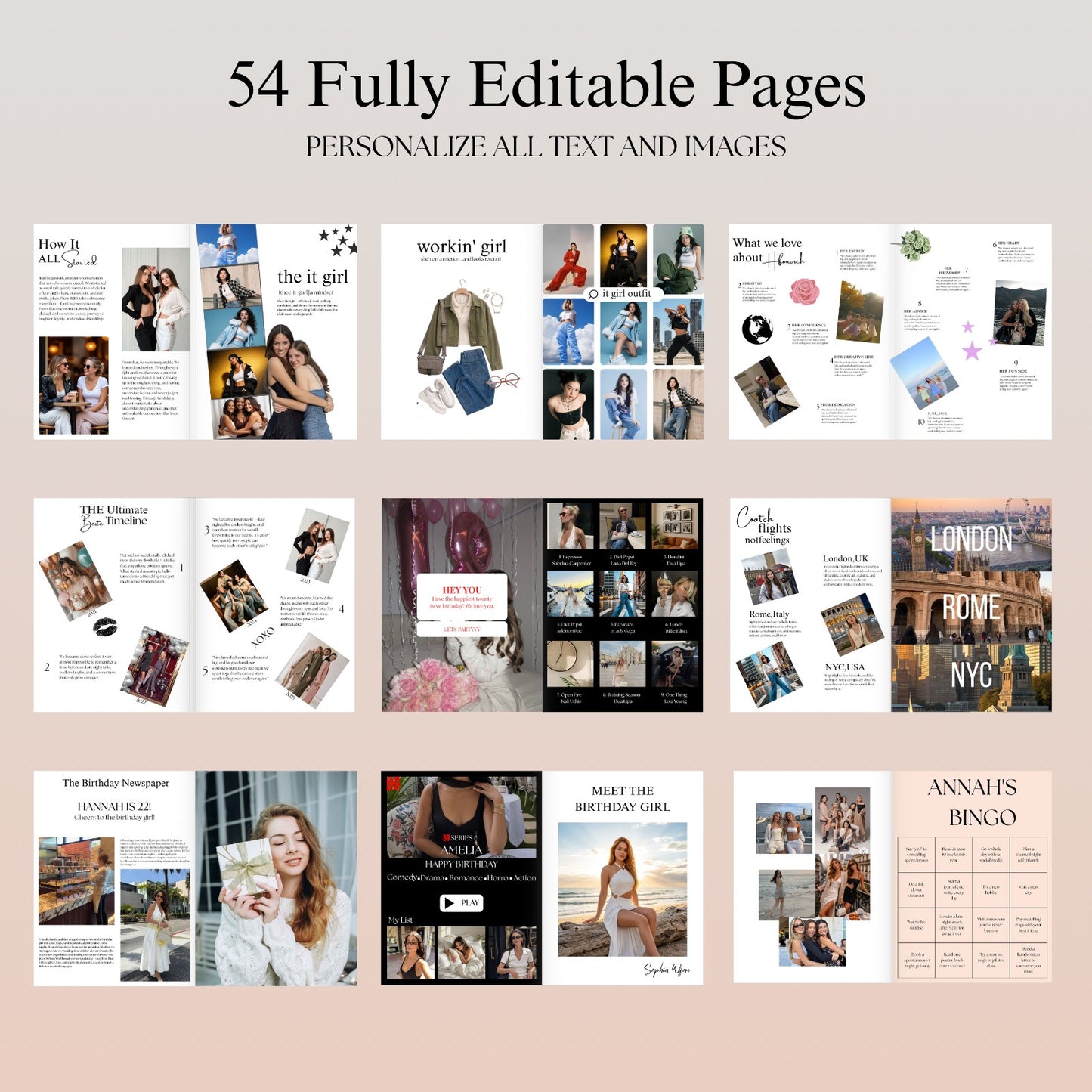 Birthday Magazine Template – Editable Canva Vogue Style (Digital Download)