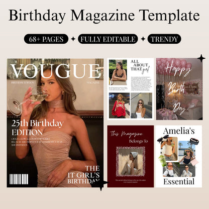 Editable Birthday Magazine Canva Template - 68 Fully Editable Pages