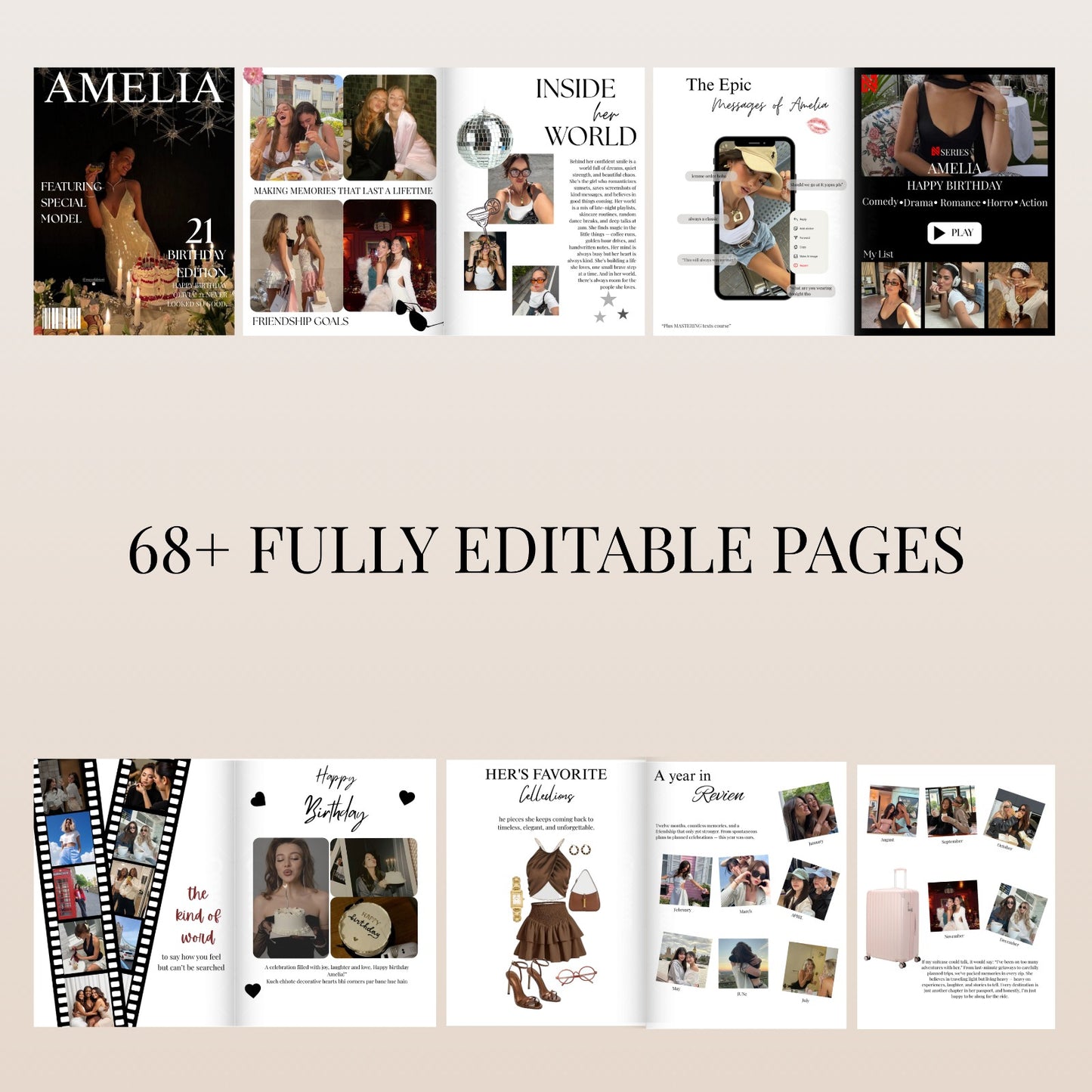 Editable Birthday Magazine Canva Template - 68 Fully Editable Pages
