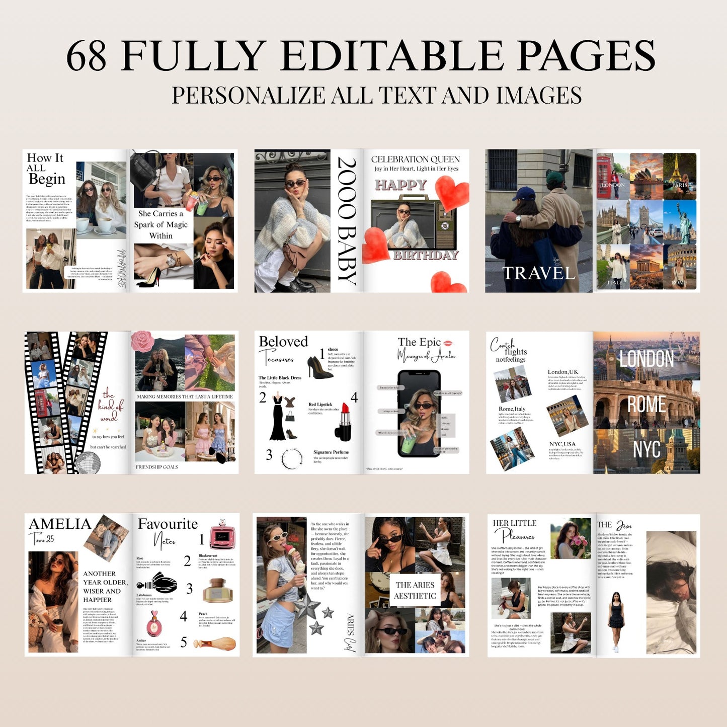 Editable Birthday Magazine Canva Template - 68 Fully Editable Pages