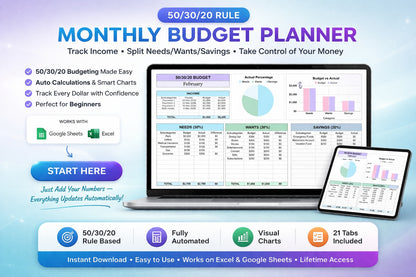 Monthly Budget Planner - Fully Automated 21 Tabs Included - Instant Download