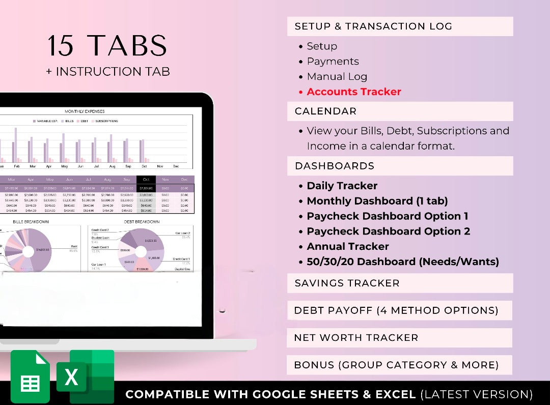 Finance Dashboard Spreadsheet - Instant Access